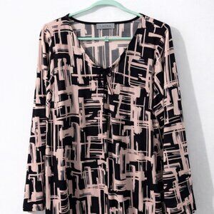 Laura Abstract Print Long Sleeve Blouse | Black & Blush | Size XL